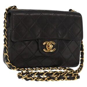 CHANEL Matelasse Chain Shoulder Bag Lamb Skin Gold Black
